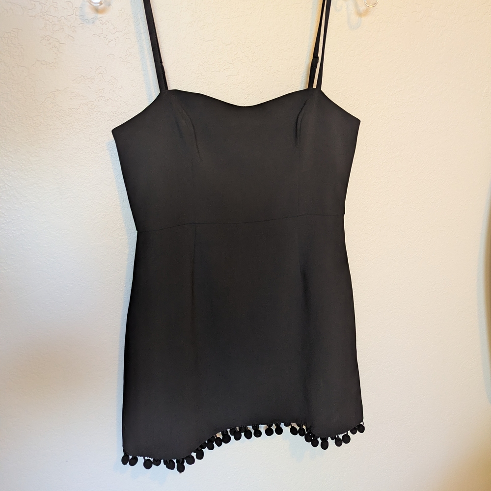 French Connection Black Camisole with Pom-Pom Hem